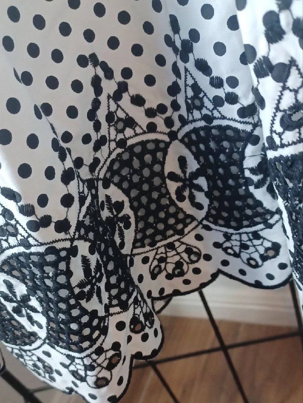 NWT Talbots White Polka Dot Skater Skirt with Black Embroidered Hem